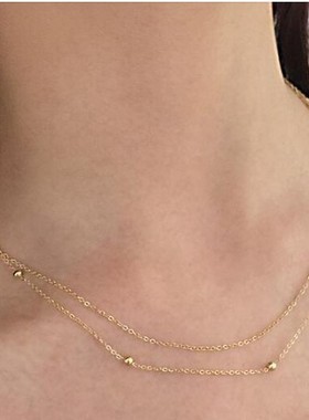 钛钢镀18k双层时尚风金色锁骨链