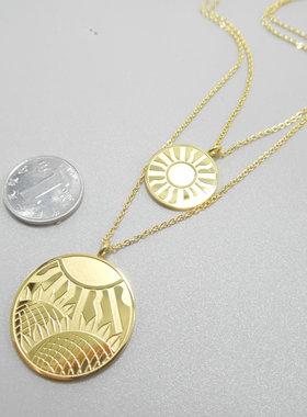 钛钢镀18k太阳光芒叠加ins金项链