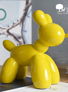 黄色动物书房趣味软装陈设陶瓷狗