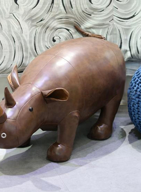 艺术动物皮质犀牛坐墩摆件