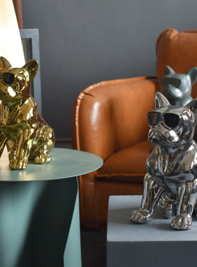 金属色潮玩斗牛犬客厅摆件