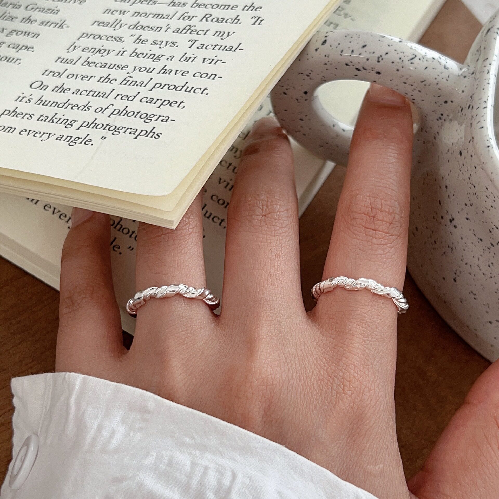 All-over S925 sterling silver twist ring for women