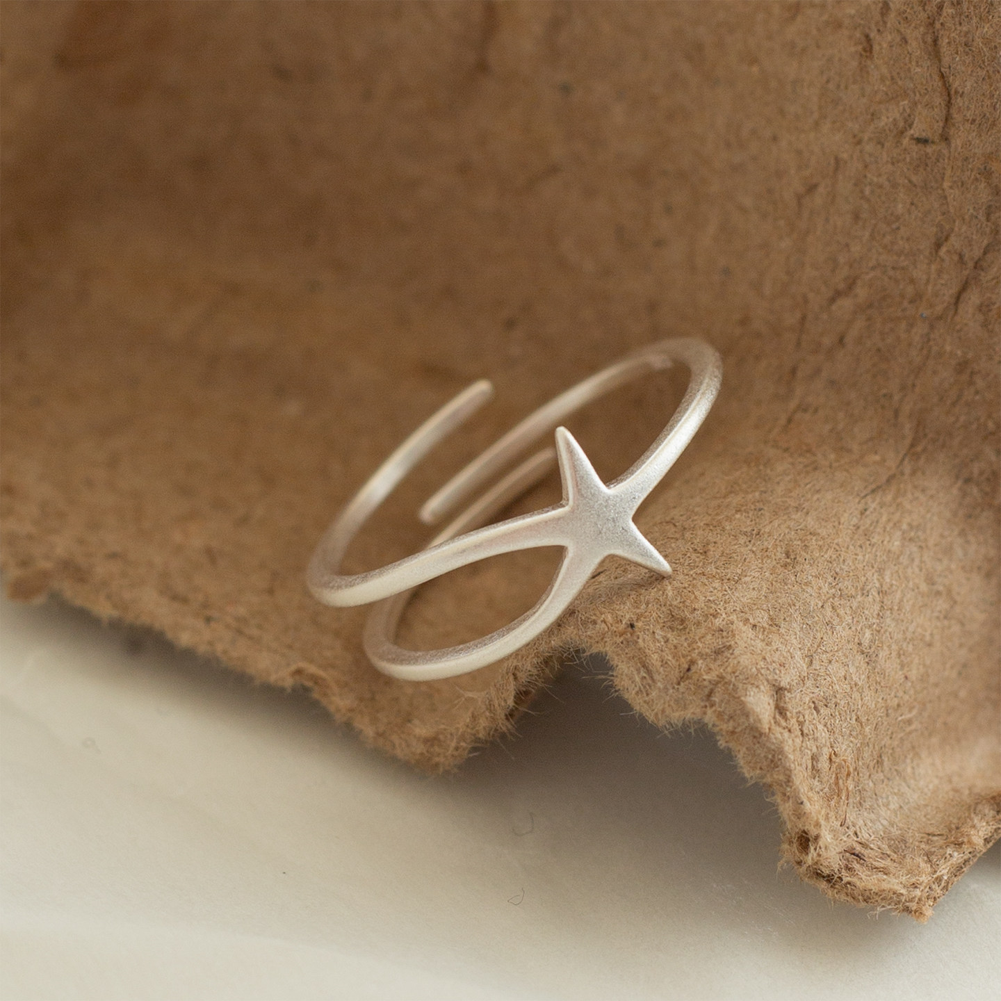 S925 sterling silver frosted star open ring for women