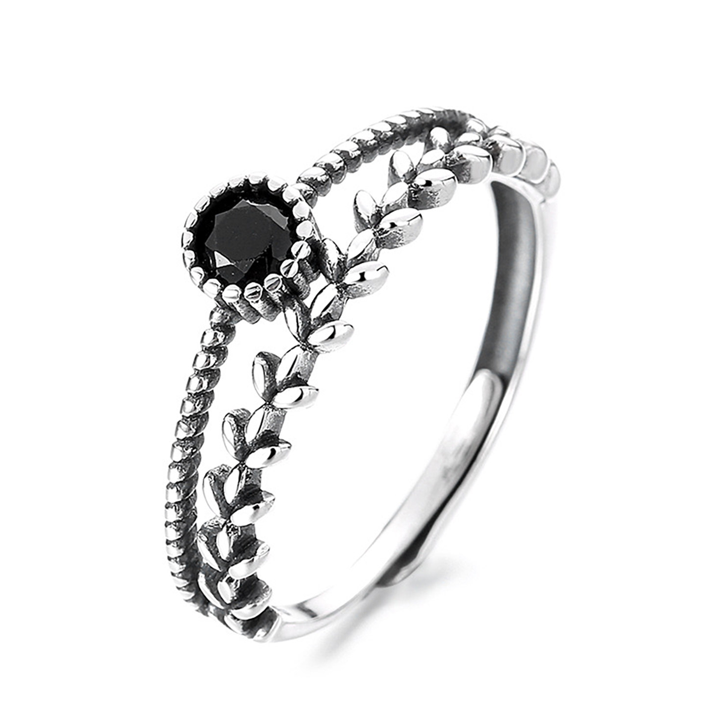 S925 sterling silver black agate double layer wheat ear ring