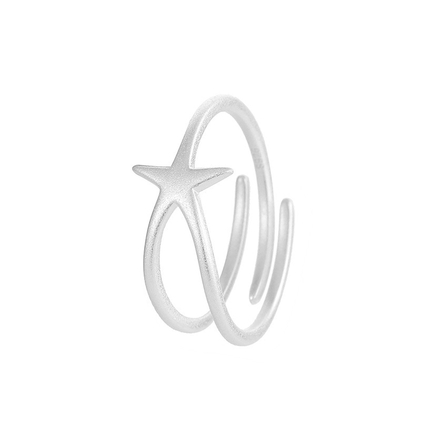S925 sterling silver frosted star open ring for women