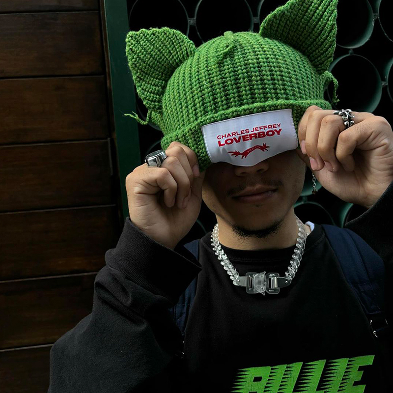 现货 Charles Jeffrey Loverboy CEB 明星同款猪猪猫耳针织毛线帽 - 图2