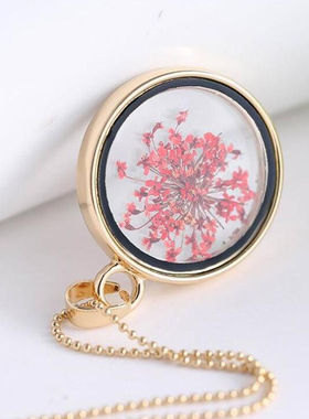 小清新四叶草干花项链玻璃