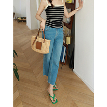 Cheerhome light sea salt blue display slim elastic small substraight cylinder 90% Fans pants French style jeans female spring summer