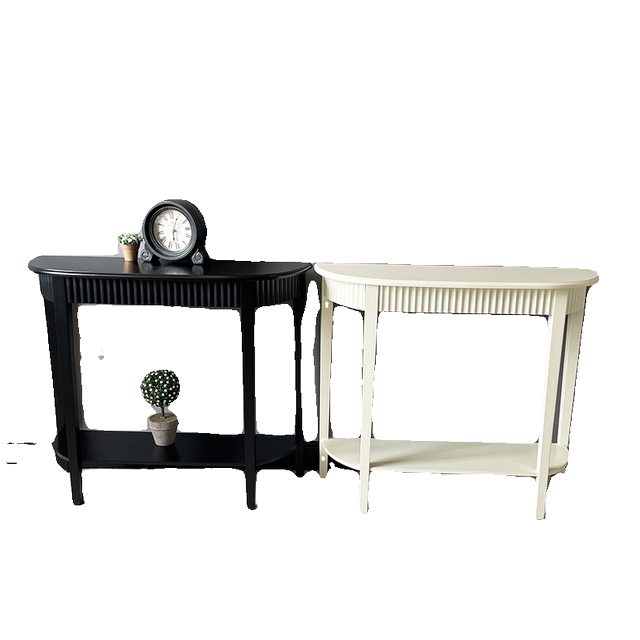 Cream style pastoral white porch table partition table solid wood black double-layer semi-round table storage table