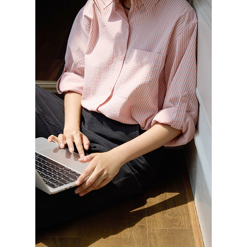 「MISAZ」推荐！微小肌理复古法式条纹衬衫 轻盈落肩宽松防晒衬衣