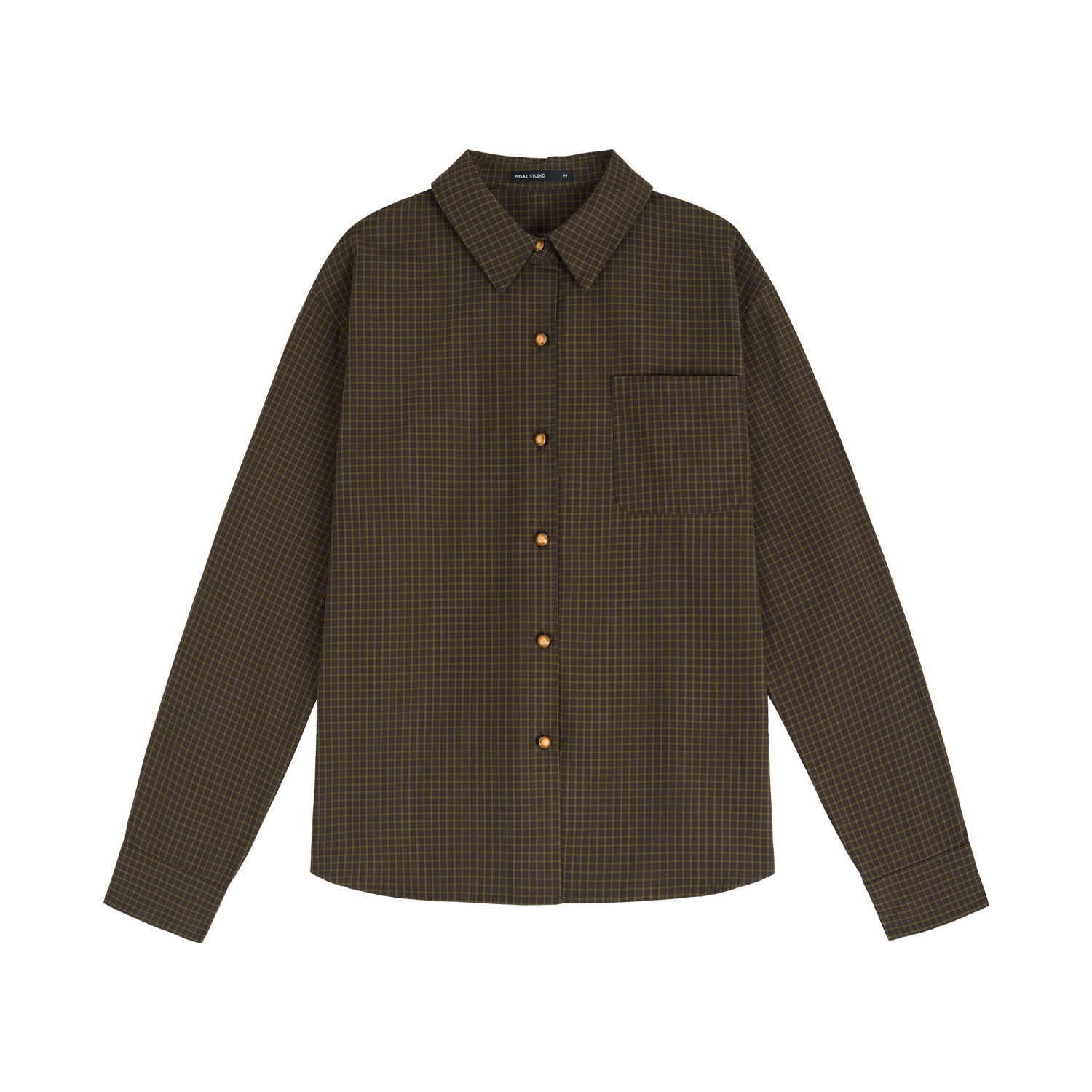 「MISAZ」嘿嘿好巧！巧克力色格纹衬衫 秋冬棕色系格子翻领衬衣