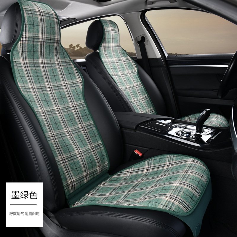 百搭简约亚麻格子布艺高尔夫汽车坐垫id3朗逸通用防滑透气座垫