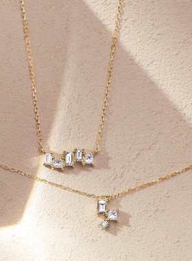 日系轻奢24春夏 璀璨钻石 太阳光芒三颗钻方钻s925银镀