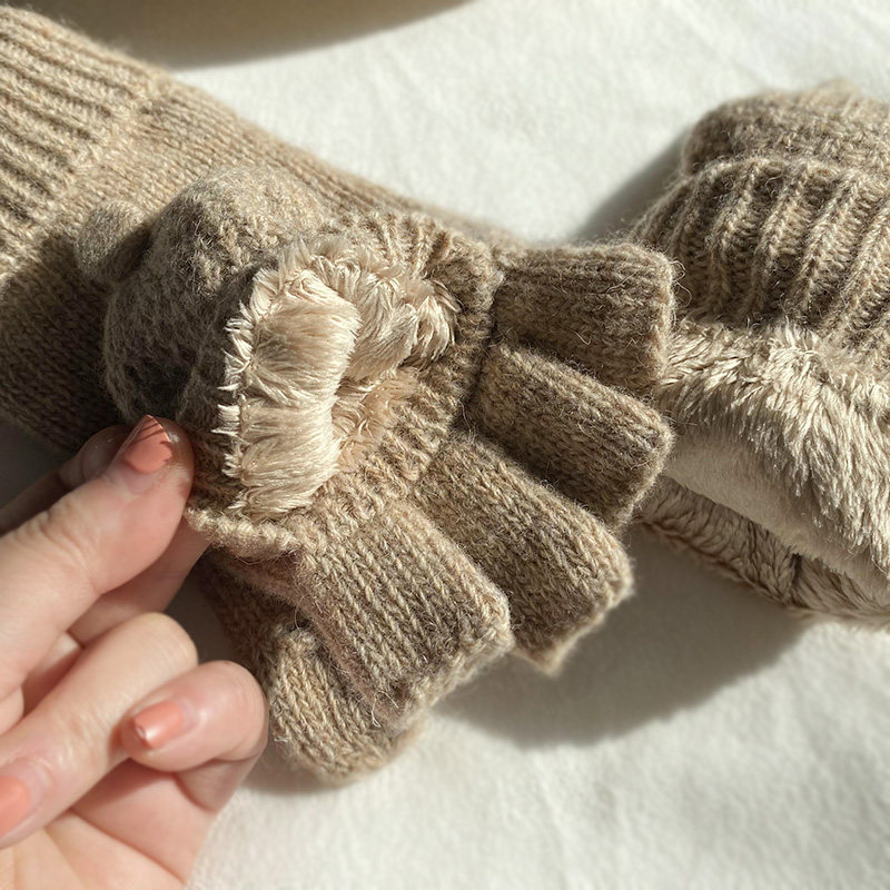 冬季纯羊毛加厚加绒保暖翻盖半指手套男女情侣露指玩手机学生上网,淘宝优惠券,粉丝福利购,淘宝优惠卷