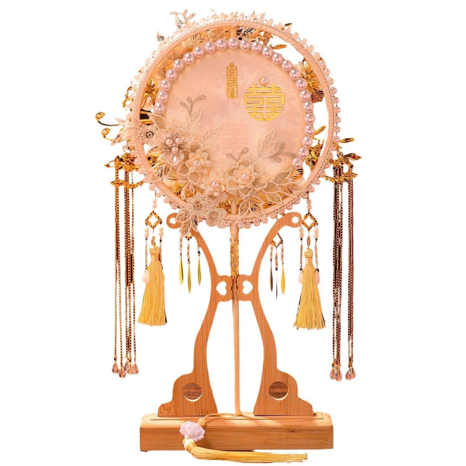 团扇新娘结婚喜扇子diy材料包双色双面婚礼秀禾手工重工婚扇成品,淘宝优惠券,粉丝福利购,淘宝优惠卷