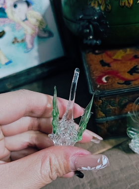 创汇时期纯手工制作的琉璃天鹅摆件一对儿孤品！但是无法立住摆着