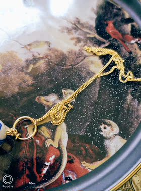 西西手作~风车图案青花瓷陶瓷珠子项链毛衣链