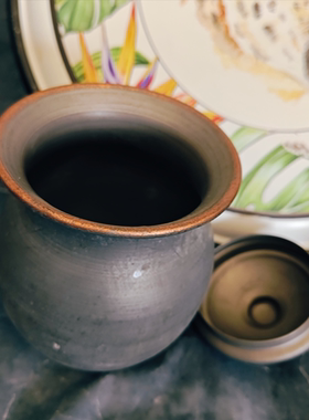 中古铁艺灰色带盖储物罐茶叶罐孤品