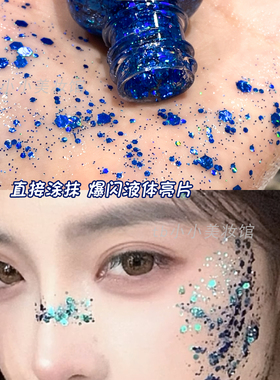 蓝色啫喱舞台妆亮片眼影