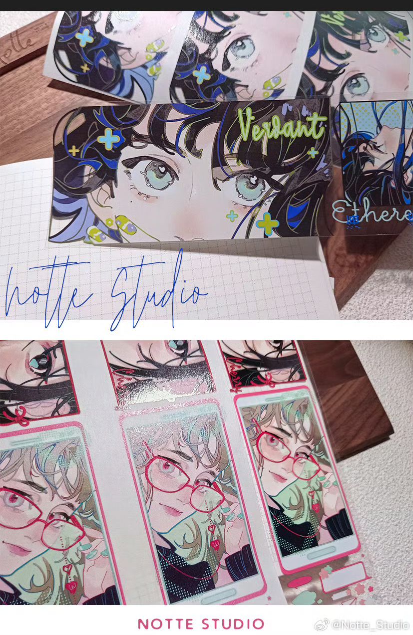 notte星砂1/2切膜贴纸亮面pet贝壳光等待天晴和纸合成纸透明闪砂 - 图2