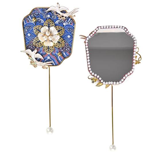New Year's Day mirror small round fan diy handmade materials national style mini song brocade fan handheld mirror event cultural and creative gifts