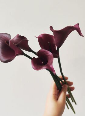 仿真花紫黑色马蹄莲单枝软小马蹄莲假花家居婚庆软装装饰花卉
