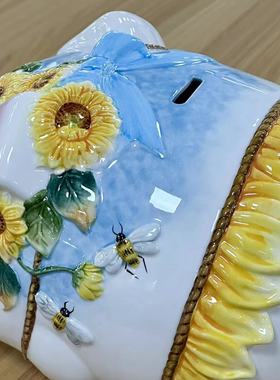 向日葵太阳花陶瓷猪储钱罐家居装饰储蓄罐电视柜玄关柜摆件