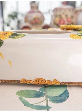 太阳花陶瓷纸巾盒向日葵图案高档美式装饰家用家居礼品