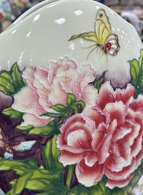 出口陶瓷蝴蝶花家用装饰花瓶摆件人工手绘瓷器