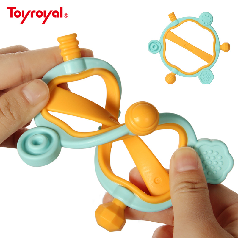 Toyroyal皇室婴儿手摇铃抓握软牙胶磨牙棒 新生儿玩具0-3-6-12月