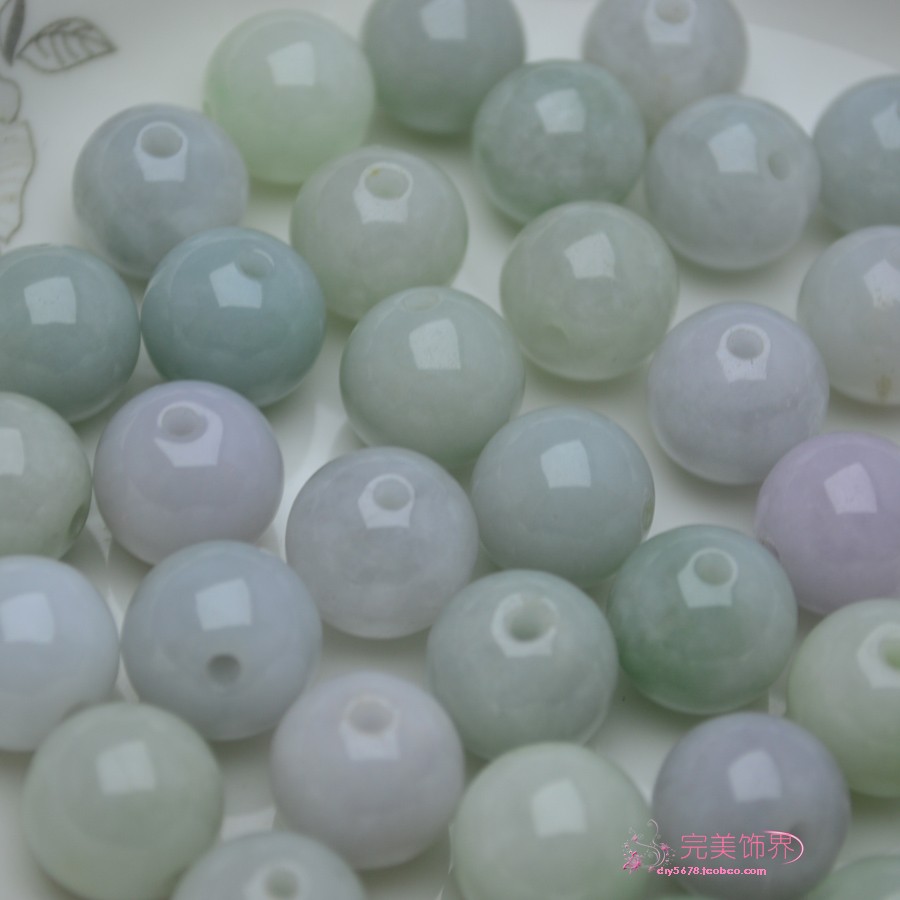 天然翡翠A货冰糯种浅色圆珠散珠手链 项链手编串珠玉珠保真玉石珠 - 图1