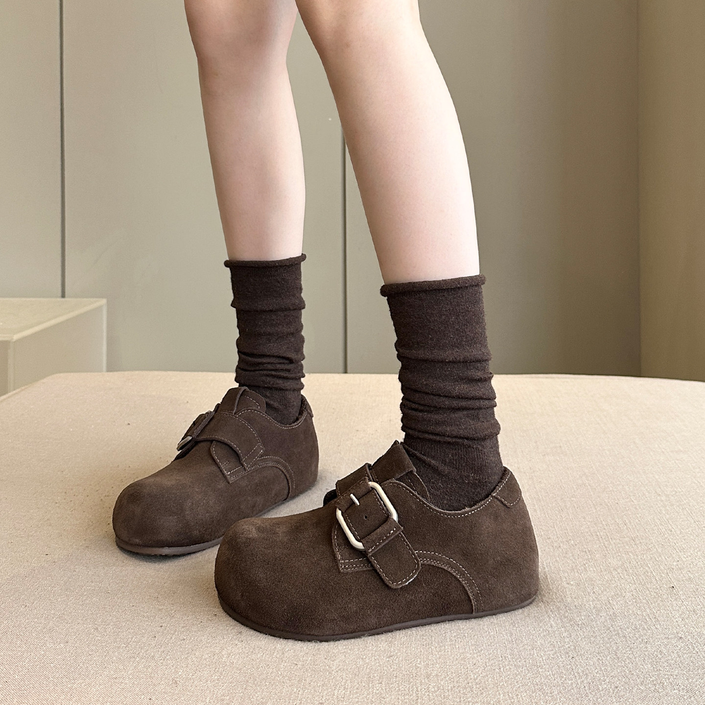 好物神店~冬季加绒牛皮配阔腿裤内增高厚底勃肯鞋女鞋棉鞋小皮鞋,淘宝优惠券,粉丝福利购,淘宝优惠卷