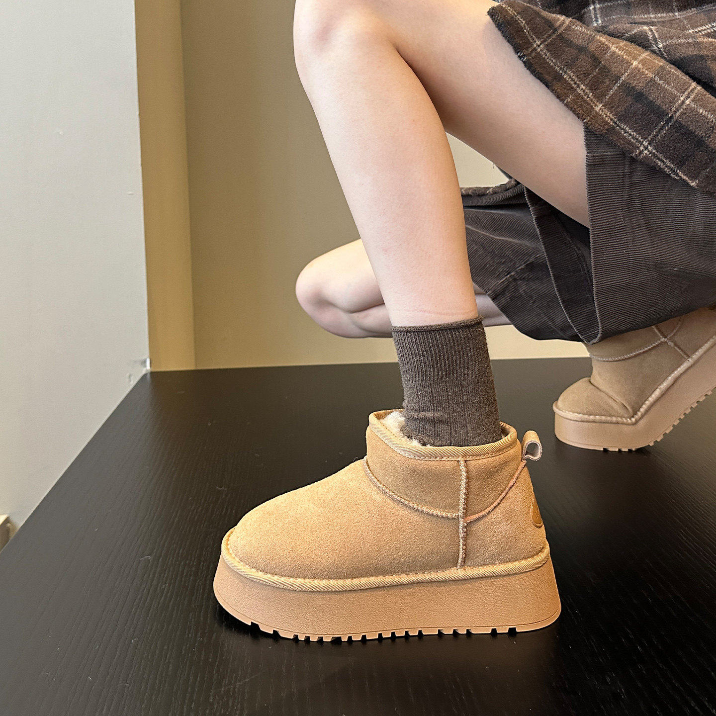 冬季幸福感+日系百搭牛皮加绒保暖配堆堆袜短筒雪地靴女棉鞋棉靴,淘宝优惠券,粉丝福利购,淘宝优惠卷