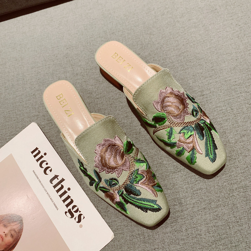 国风刺绣花朵包头软底拖鞋女2025年新款发一脚套低跟方头外穿凉拖,淘宝优惠券,粉丝福利购,淘宝优惠卷