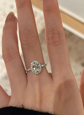 925纯银爆闪镶钻鸽子蛋戒指女轻奢小众婚礼宴会食指钻戒可调节