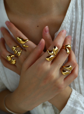 18K金不掉色轻奢钛钢开口戒指女