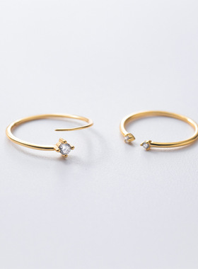 S925纯银可调节钻石开口戒指女