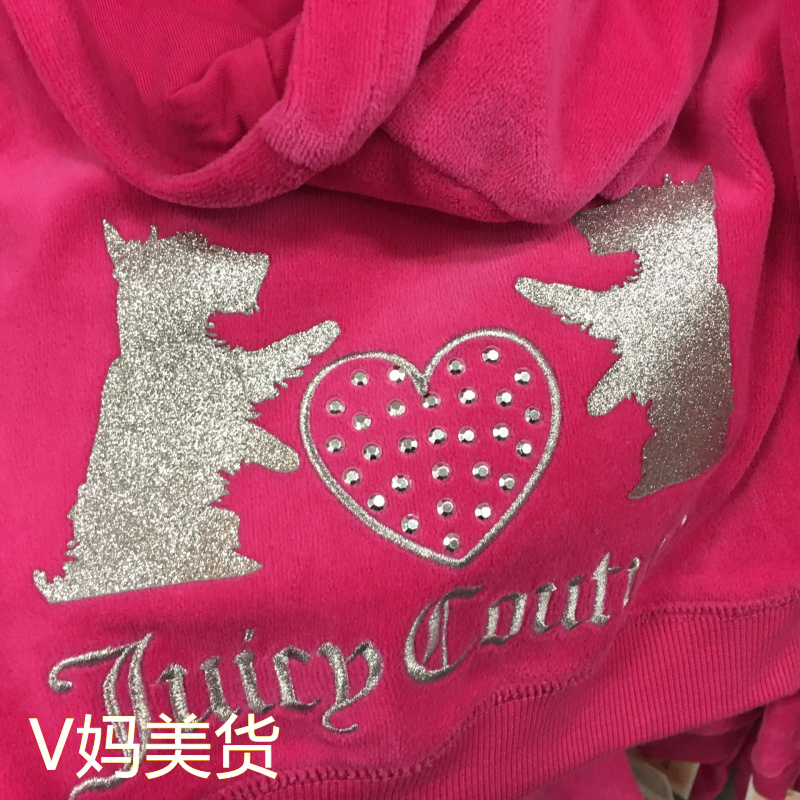 美国Juicy Couture女童装儿童天鹅绒休闲运动连帽套装春秋外套款