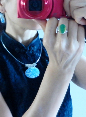 手工乾隆青花老瓷925银孤品项坠