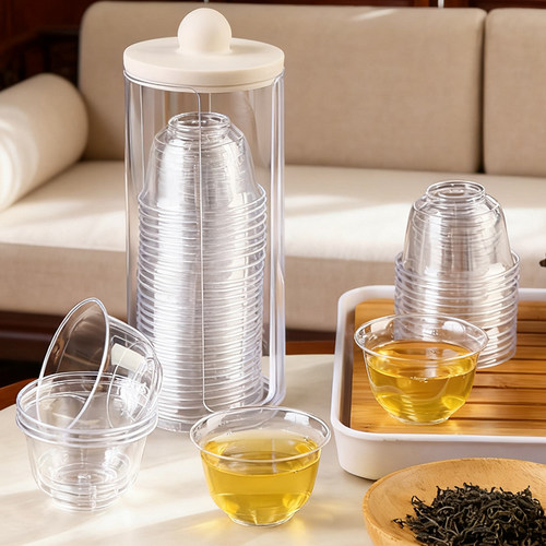 一次性茶杯待客功夫茶杯高档茶具小号杯子高级感航空杯硬塑料加厚 - 图2