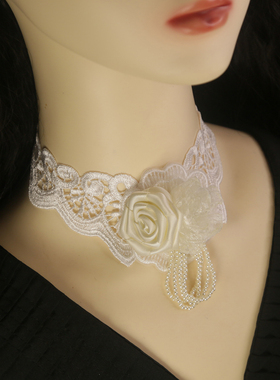 森系复古法式白色花朵项链短款超仙锁骨choker颈链配饰项圈蕾丝