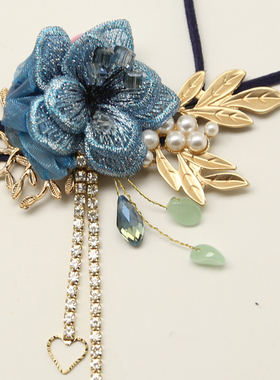 长流苏刺绣欧根纱花朵晚会项链