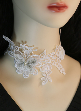 可爱精致高颜值公主洛丽塔气质蕾丝项链蝴蝶水晶锁骨短款颈链