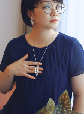 蓝焰鸟植物森系叶子项链毛衣链