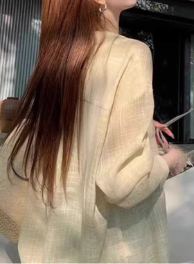 南枝杏调 扎染工艺 轻氧空气感亚麻衬衫薄款长袖防晒衬衫女