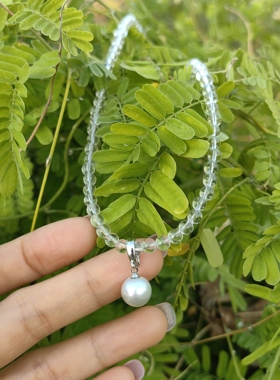 手作定制高级轻奢天然淡水珍珠近正圆S925银万能扣吊坠白水晶项链