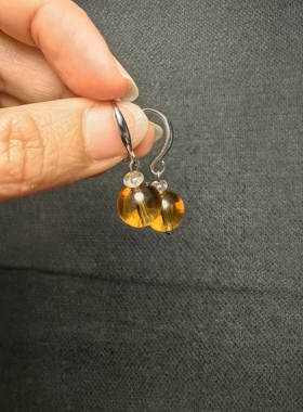 手工制作 9+mm天然黄水晶白水晶聚财招财耳钉  耳坠