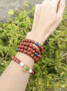 手作定制高级轻奢 新年春节开门红天然南红回纹8mm新中式项链手串