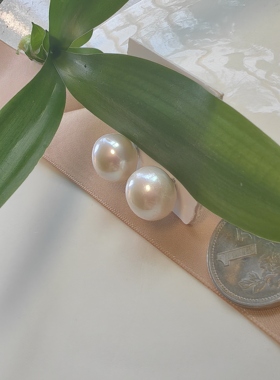 高级钻石光 15mm天然淡水珍珠耳钉