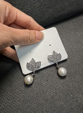 手工制作 10mm天然淡水珍珠长条耳钉  耳坠